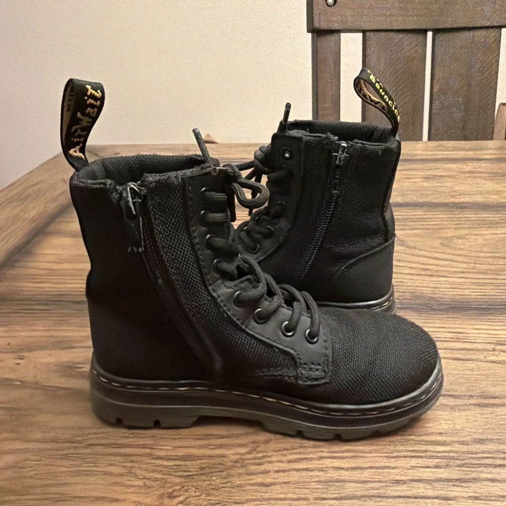 Dr Doc Martens Combs J black canvas combat boots unisex boys girls size 11 …G5